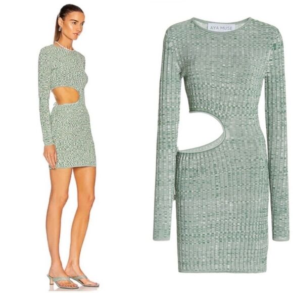 Aya Muse Heather Mini Green Turquoise Dress Cut Out Size XS - Picture 4 of 11